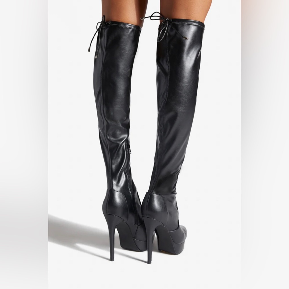 Tall Platform Boots in Shiny Black Caviar 9 - Picture 4 of 4